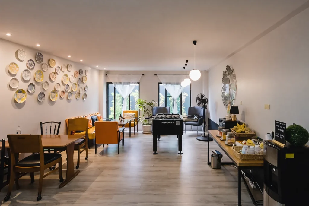 Communal dining area at Blu Monkey Boutique Bangsaen